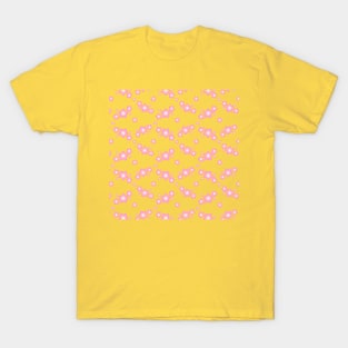 Cherry Blossom Sakura Flower Clusters Pattern in Yellow Background T-Shirt